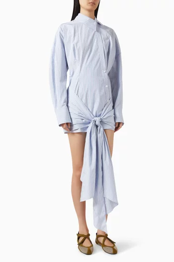 فستان بنمط قميص بدرابيه ونقشة مخططة قطن
