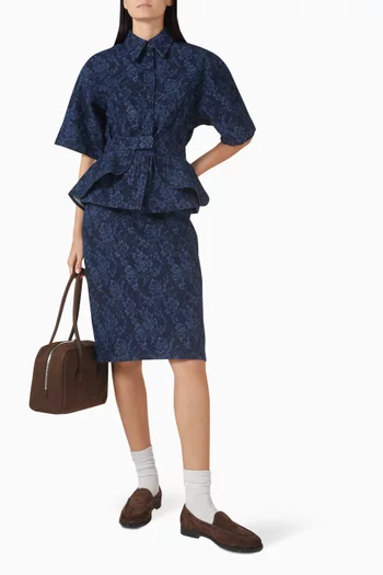 Lace-print Midi Skirt in Denim
