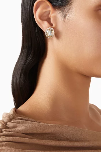 أقراط اوميجا بيضاوية مرصعة بالكريستال نحاس مطلي بلون ذهبي