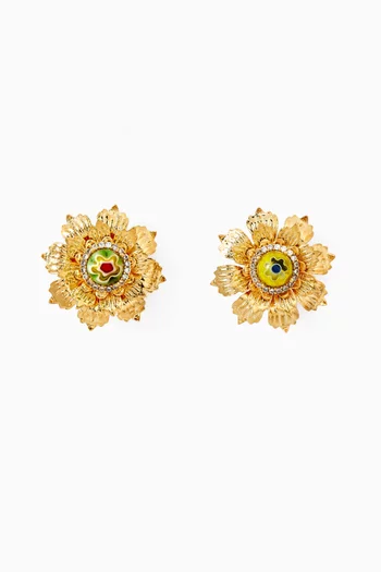 Omega Clasp Flowers Stud Earrings in Gold-plated Brass
