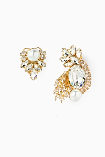 Asymmetrical Crystal Stud Earrings in Gold-plated Brass