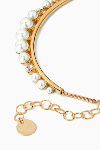 Pearl & Crystal Choker Necklace in Gold-plated Brass