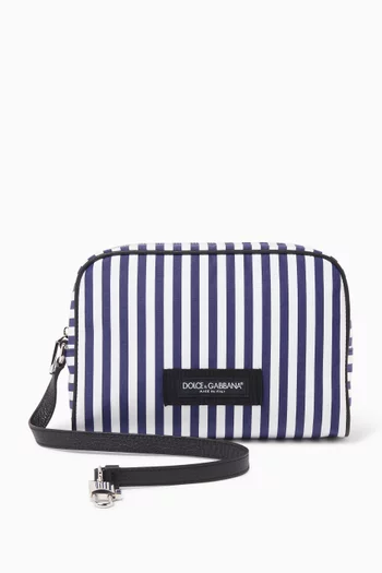 Top-handle Bag in Calfskin & Striped Poplin