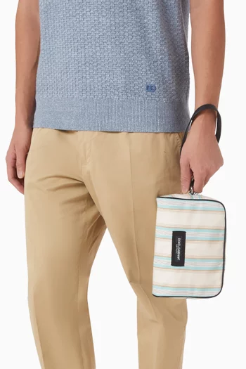 Top-handle Bag in Calfskin & Striped Poplin