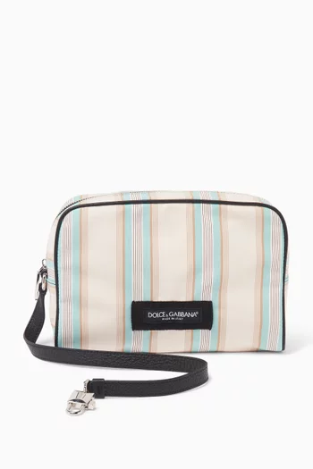 Top-handle Bag in Calfskin & Striped Poplin