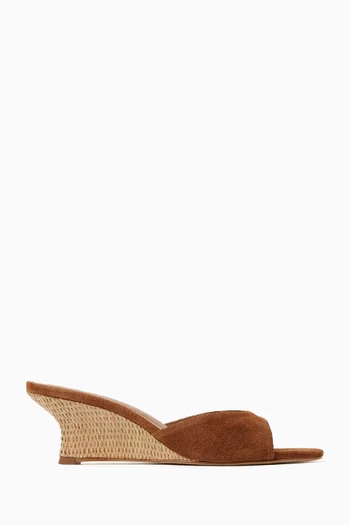 Brigitte Wedge 60 Mules in Suede & Raffia