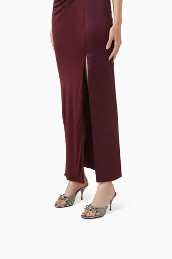 حذاء أوبرا مفتوح من الخلف مزين بعقدة وكعب 85 مم جلد