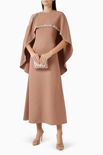 Embellished Cape Gown in Crepe