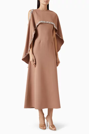 Embellished Cape Gown in Crepe
