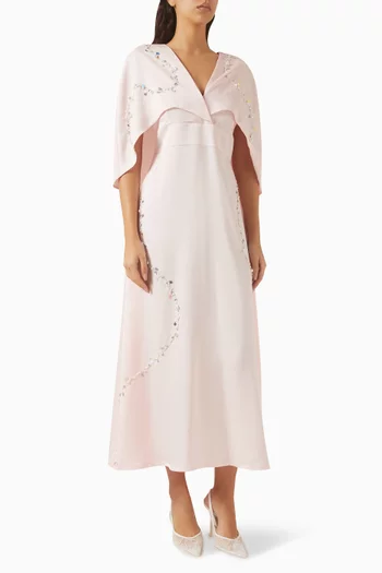 Embroidered Cape Dress in Tulle & Crepe