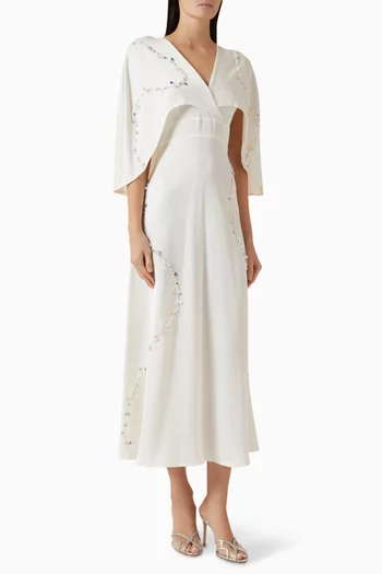 Embroidered Cape Dress in Tulle & Crepe