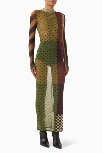 Patchwork-print Dress in Mesh