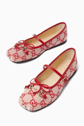 Horsebit Ballet Flats in GG Canvas & Leather