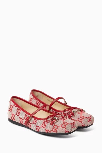 Horsebit Ballet Flats in GG Canvas & Leather