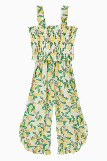 Rolfia Citrus-print Smocked Top in Cotton
