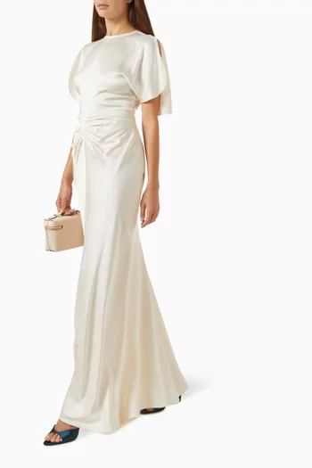 Gathered Waist Maxi Dress in Crepe