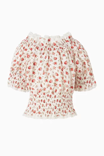 Floral Smocked Blouse in Cotton