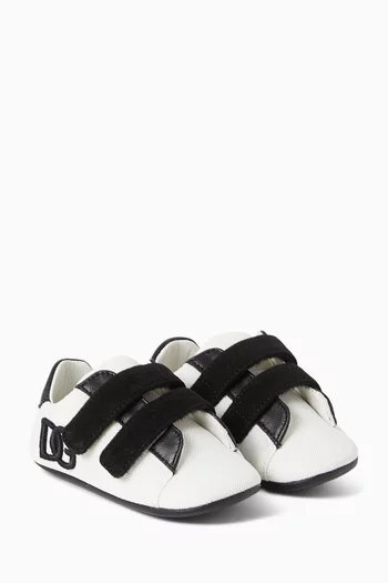 Velcro Sneakers in Canvas & Leather