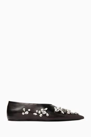 Crystal-embellished Ballet Flats in Goatskin Leather