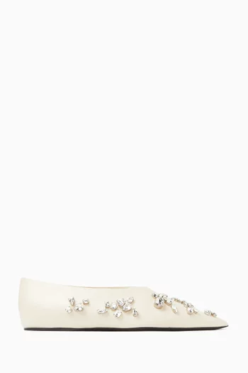 Crystal-embellished Ballet Flats in Goatskin Leather
