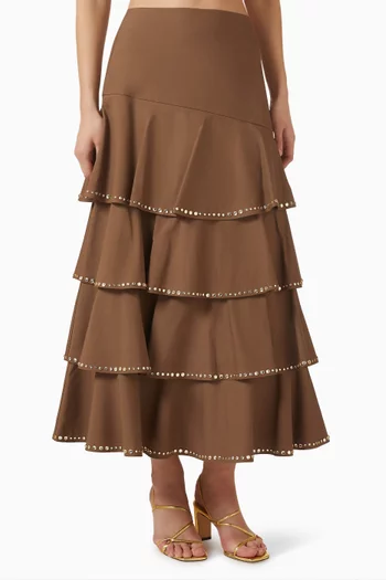 Rhinestone-embellished Layered Skirt in Cotton
