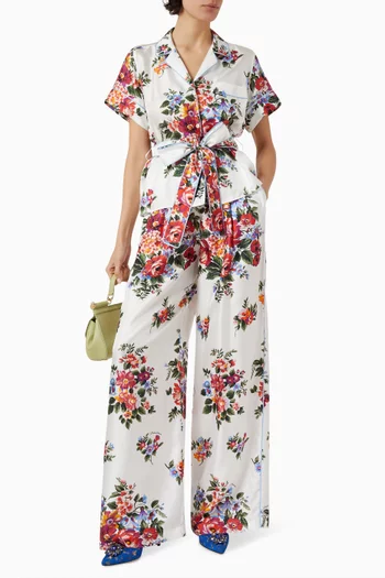 Flower-print Vanity Shirt in Silk Twill