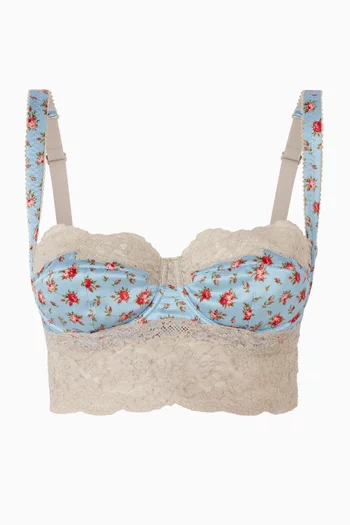 Floral Lace-Trim Bralette in Silk & Cotton
