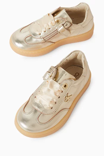 Lace-up Sneakers in Metallic Faux Leather