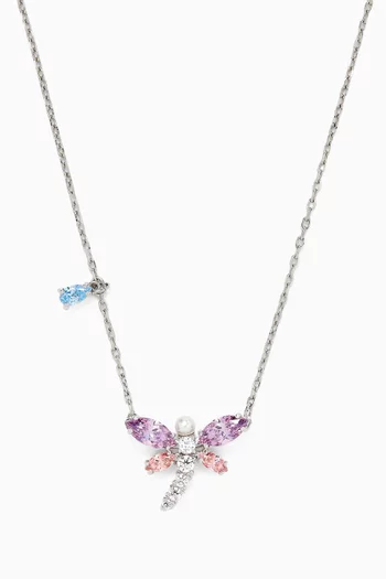 Dragonfly Pendant Necklace in Rhodium-plated Metal