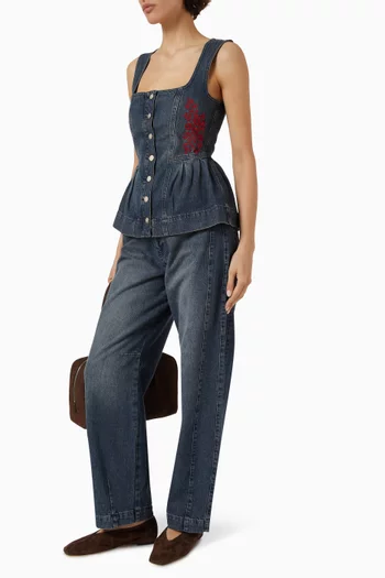 Mitzie Embroidered Tank Top in Denim