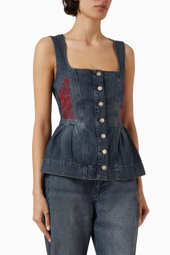 Mitzie Embroidered Tank Top in Denim