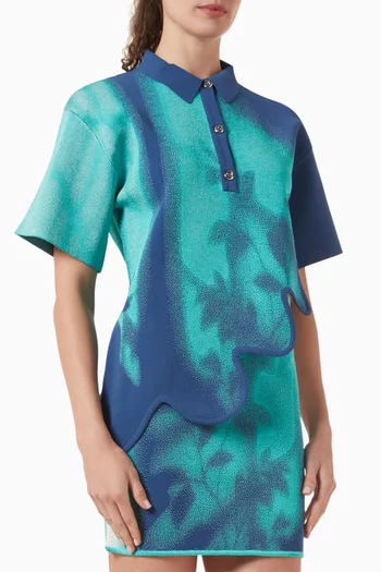 Ebony Wavy Polo Shirt in Viscose Blend