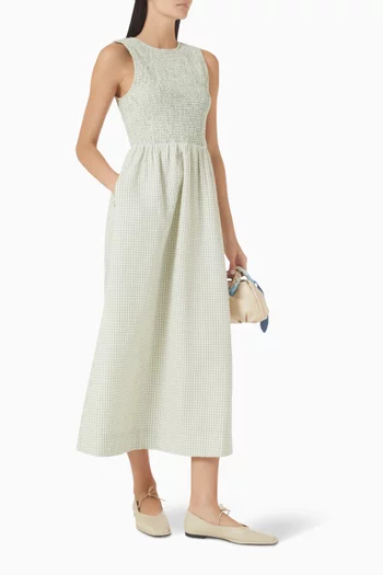 Sabrina Tie Back Midi Dress in Seersucker