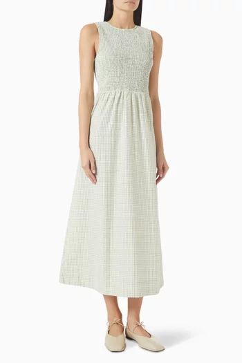 Sabrina Tie Back Midi Dress in Seersucker
