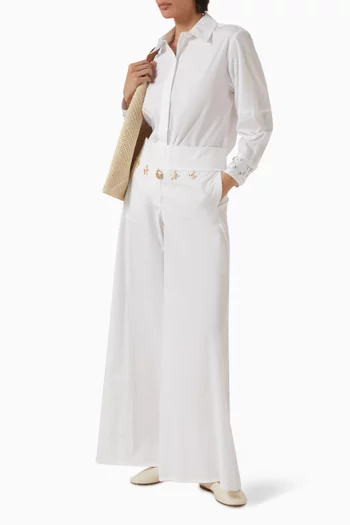 Embellished Wide-leg Pants in Cotton Poplin