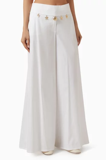 Embellished Wide-leg Pants in Cotton Poplin