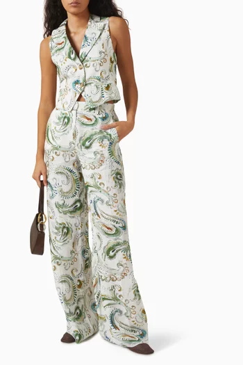 Paisley-print Palazzo Pants in Linen