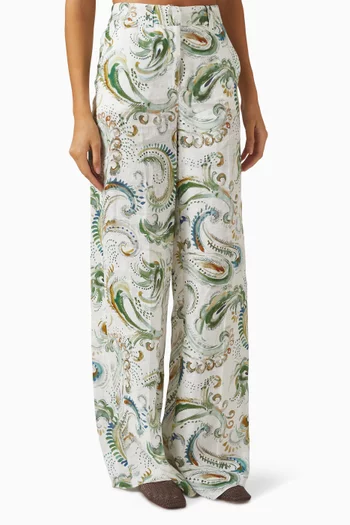 Paisley-print Palazzo Pants in Linen