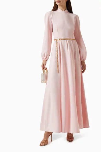 Chain-detail Belted Dress in Crepe