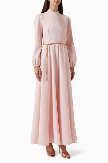 Chain-detail Belted Dress in Crepe