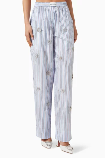 Embellished Striped Pants in Cotton