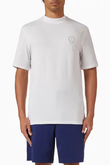 Mock Neck Logo T-shirt in Techno Piqué