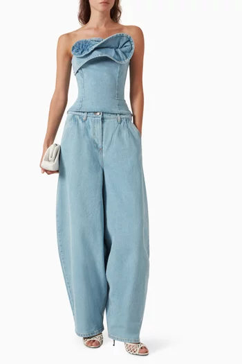 Sculptural Neckline Corset Top in Denim
