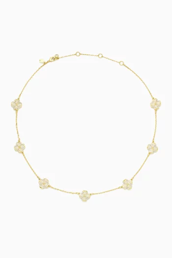Spade Flower Pave Scatter Necklace in Gold-tone Brass