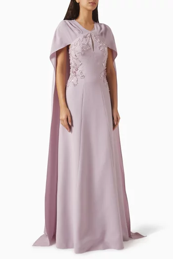Embroidered Cape Gown