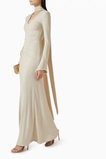 Pearl-embellished Pleated Scarf Dress