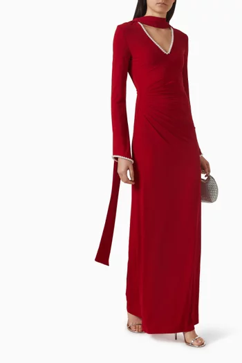 Pearl-embellished Pleated Scarf Dress