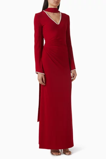 Pearl-embellished Pleated Scarf Dress