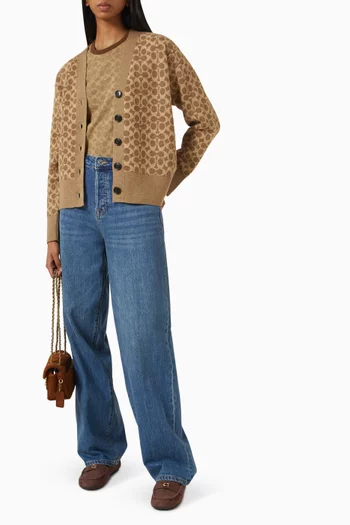 Signature Relaxed V-neck Cardigan in Wool-blend