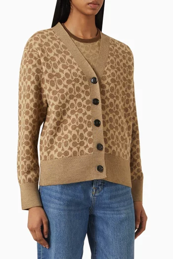 Signature Relaxed V-neck Cardigan in Wool-blend